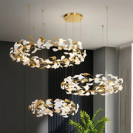 Ceramic Ginkgo Rings Branch Chandelier - Auralume