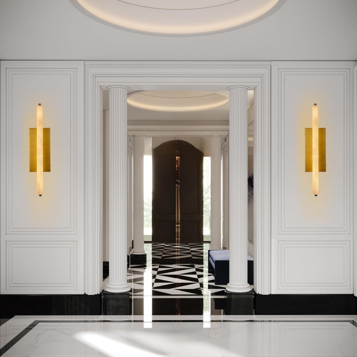 15" Brass Alabaster Rectangle Wall Sconce - Auralume