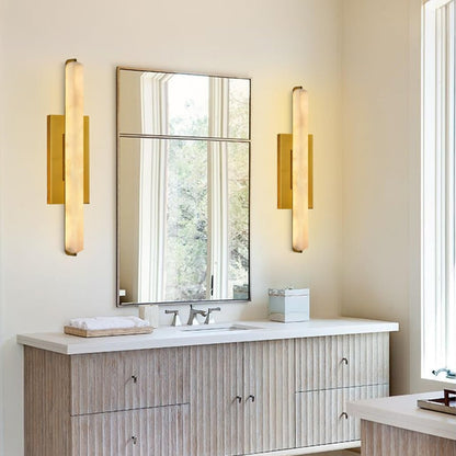 15" Brass Alabaster Rectangle Wall Sconce - Auralume