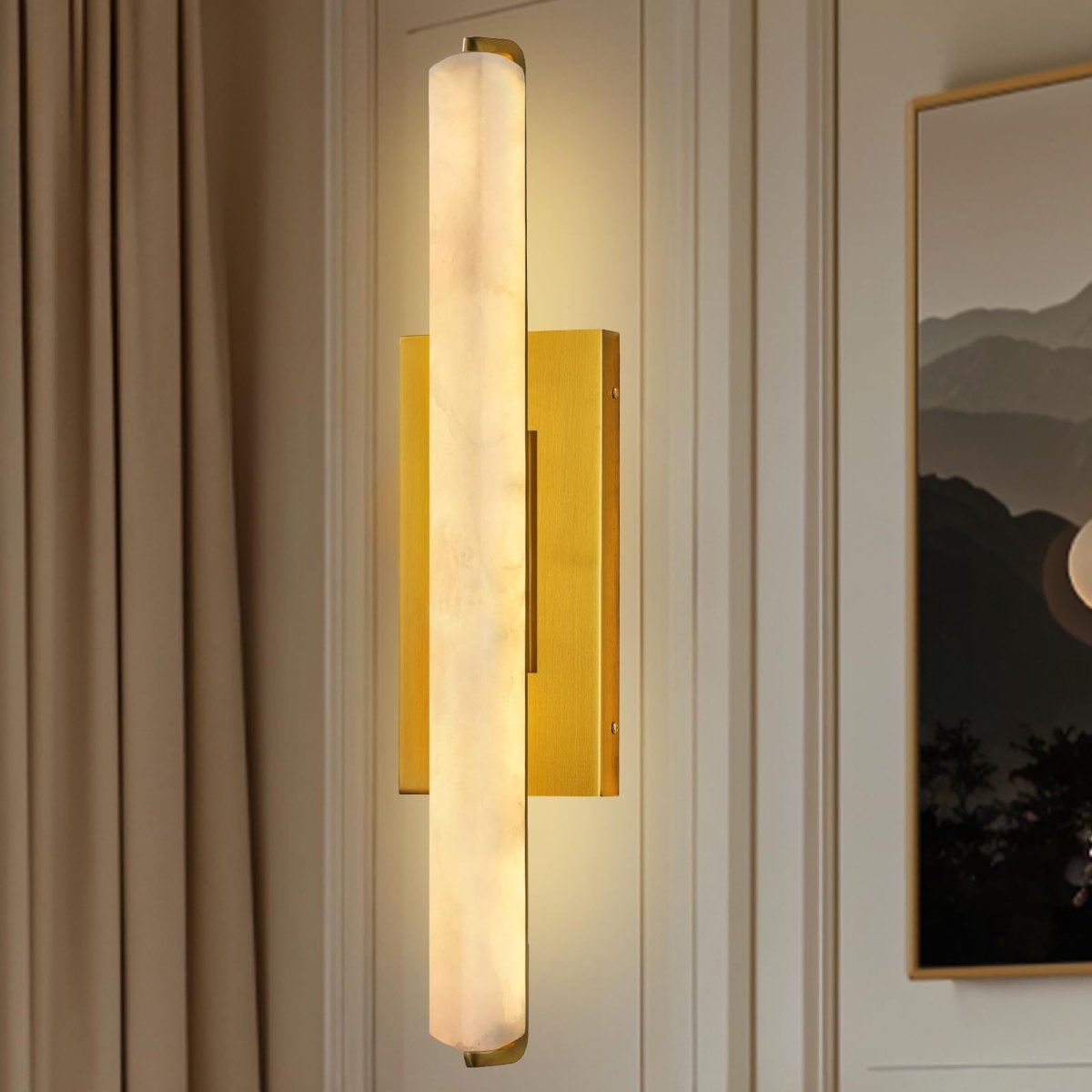 15" Brass Alabaster Rectangle Wall Sconce - Auralume