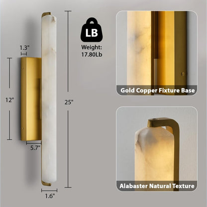 15" Brass Alabaster Rectangle Wall Sconce - Auralume