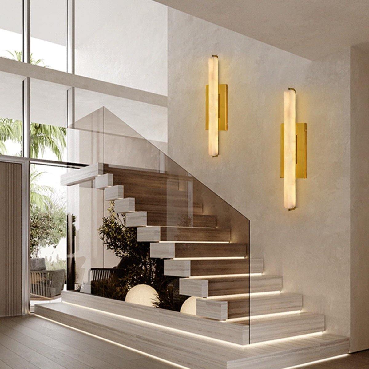 15" Brass Alabaster Rectangle Wall Sconce - Auralume