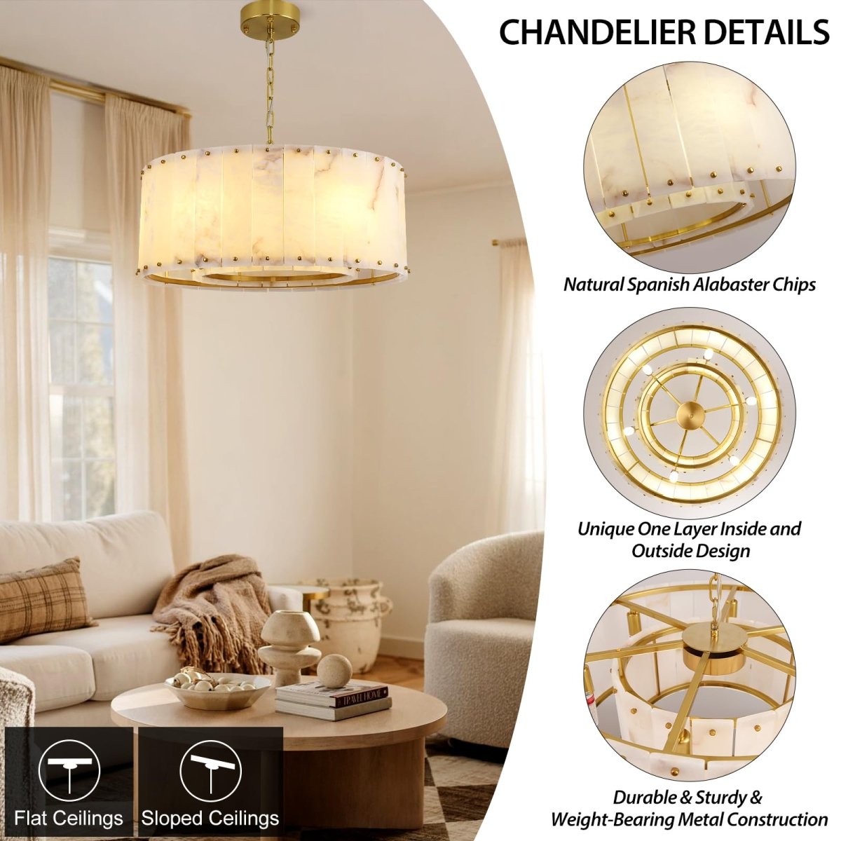 32 Inch Alabaster Chandelier - Auralume