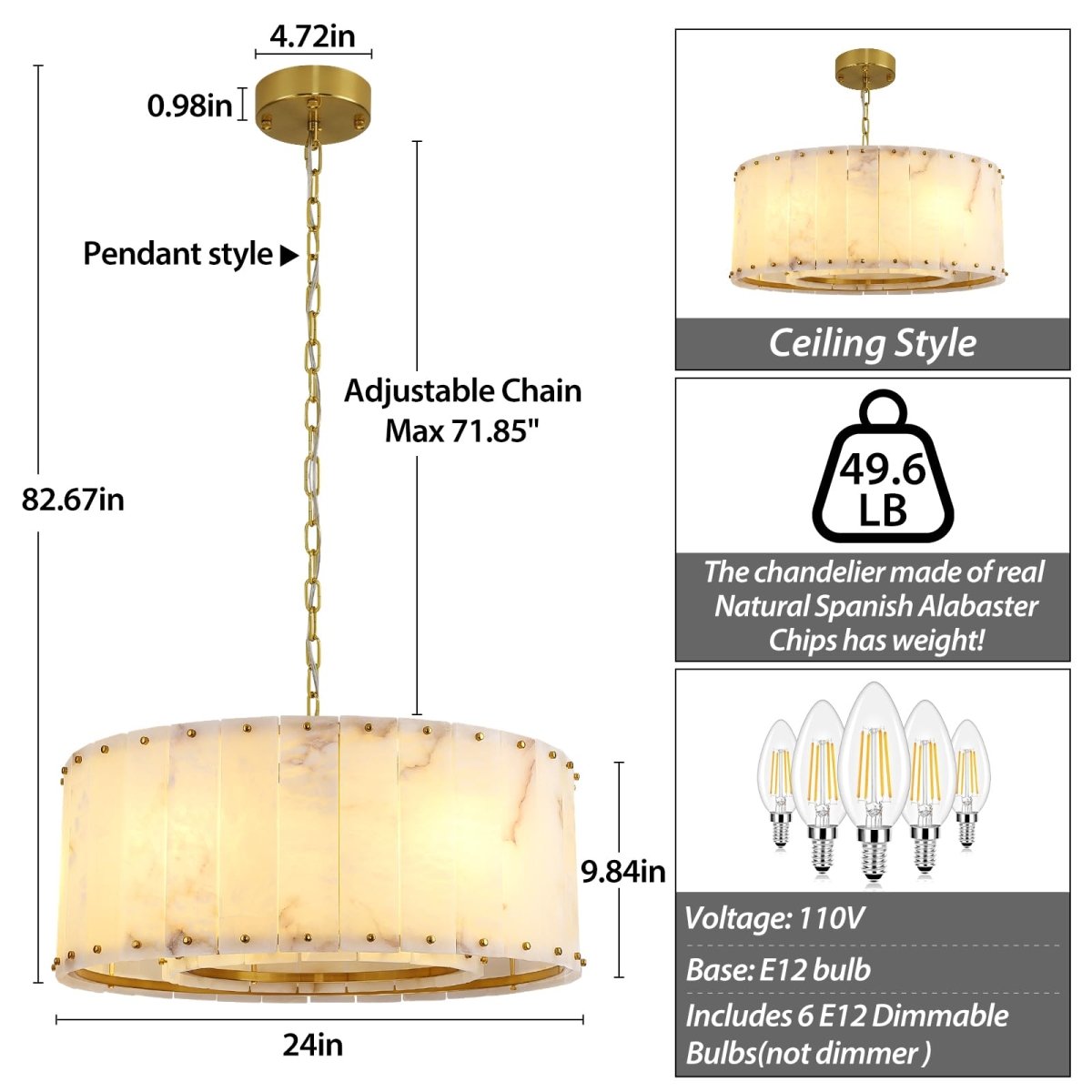 32 Inch Alabaster Chandelier - Auralume