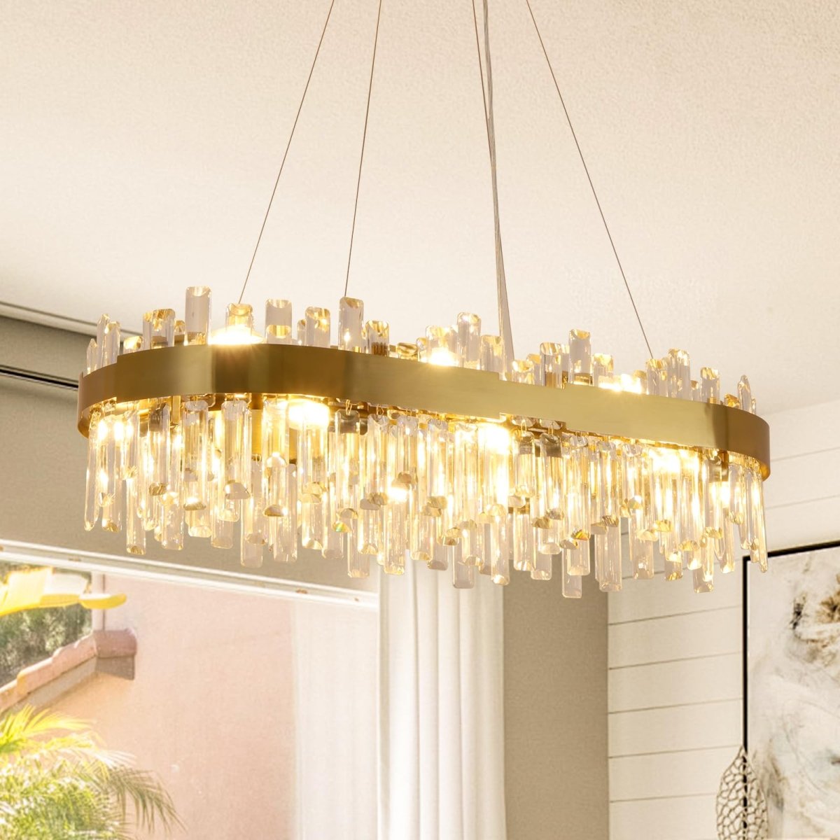 35.4 Inch Modern Gold Crystal Chandelier - Auralume