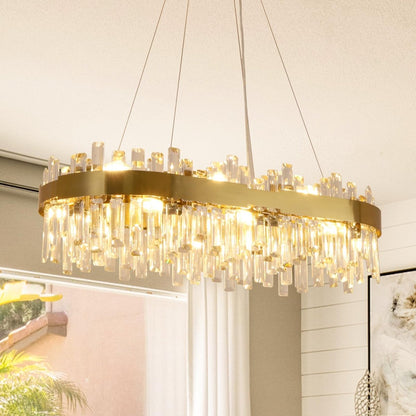 35.4 Inch Modern Gold Crystal Chandelier - Auralume