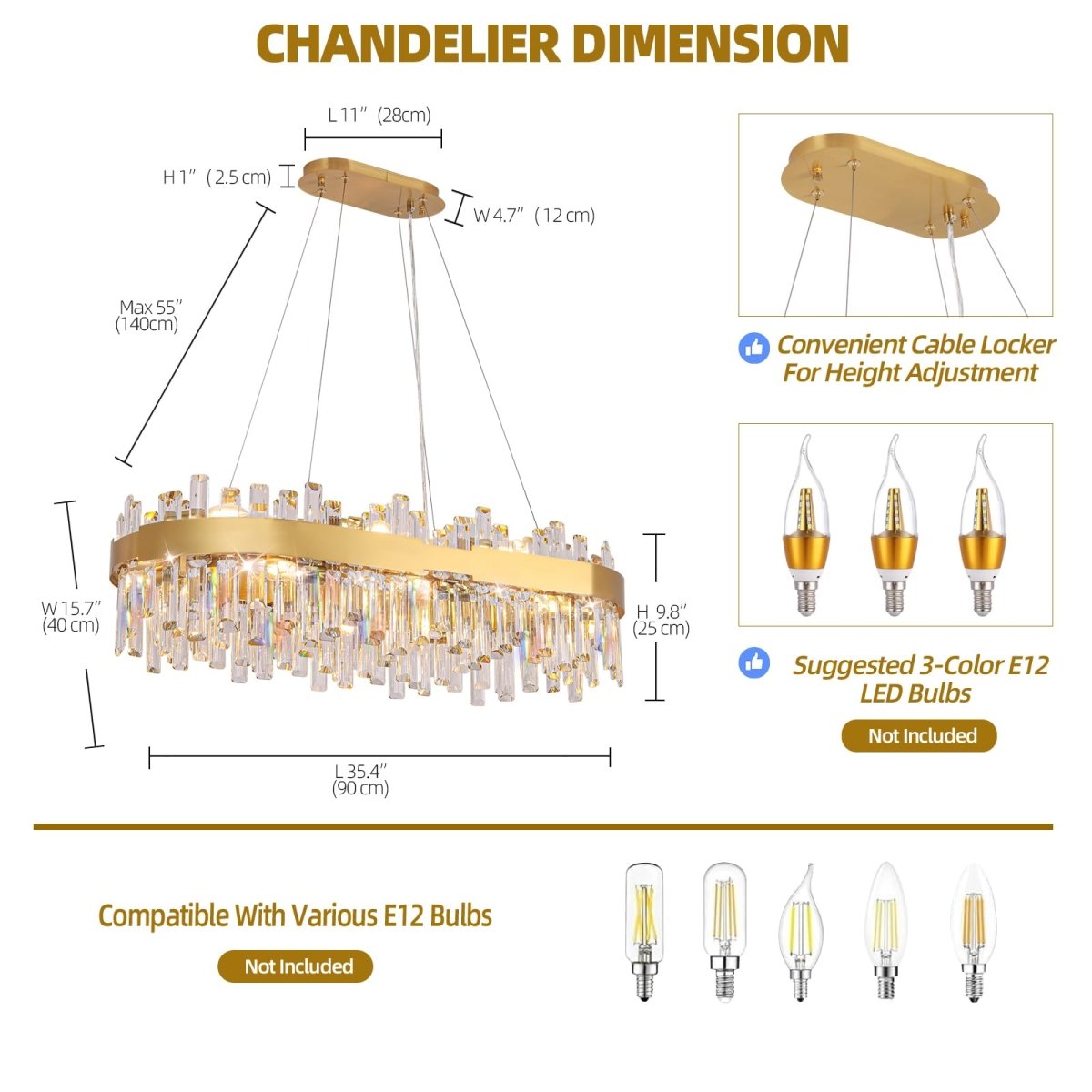 35.4 Inch Modern Gold Crystal Chandelier - Auralume