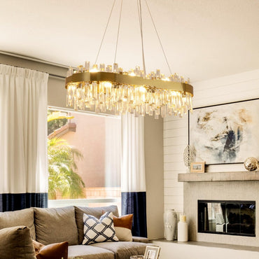 35.4 Inch Modern Gold Crystal Chandelier - Auralume