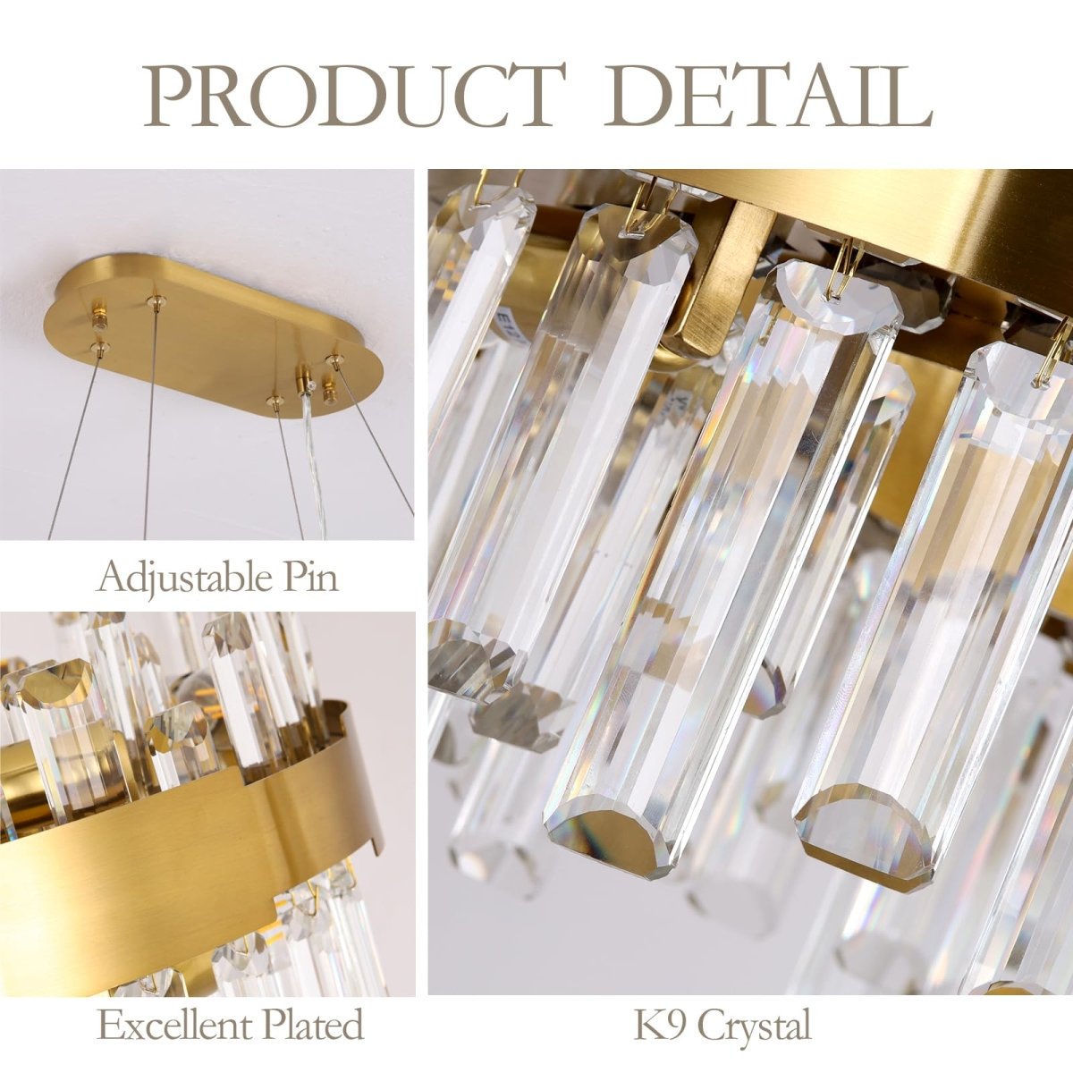 35.4 Inch Modern Gold Crystal Chandelier - Auralume