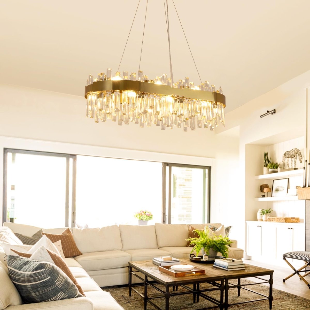 35.4 Inch Modern Gold Crystal Chandelier - Auralume