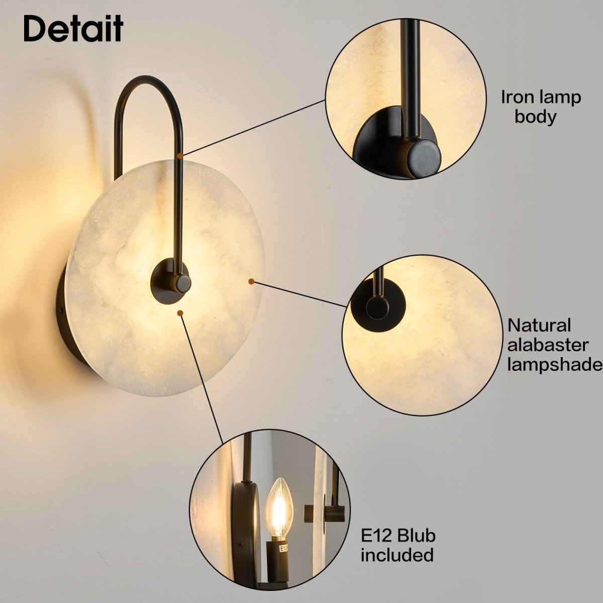 7.84" Round Alabaster Wall Sconce - Auralume