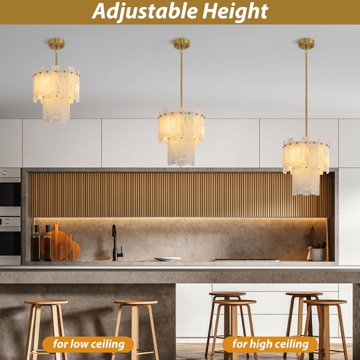 Alabaster Chandelier D13in Spanish Natural Marble Round Chandeliers - Auralume