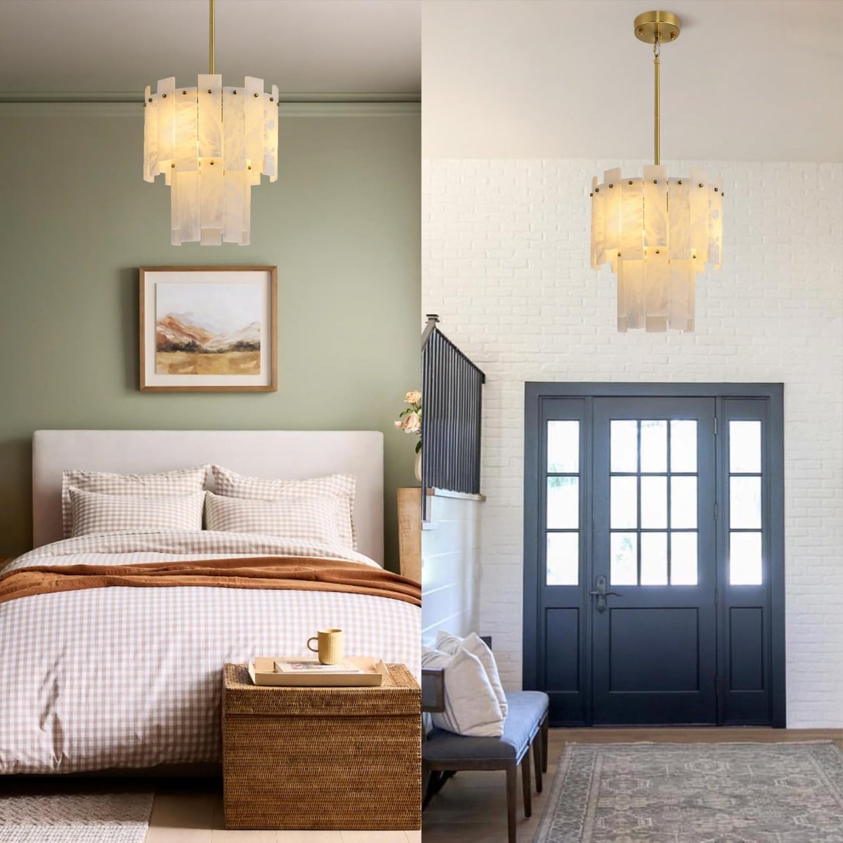 Alabaster Chandelier D13in Spanish Natural Marble Round Chandeliers - Auralume