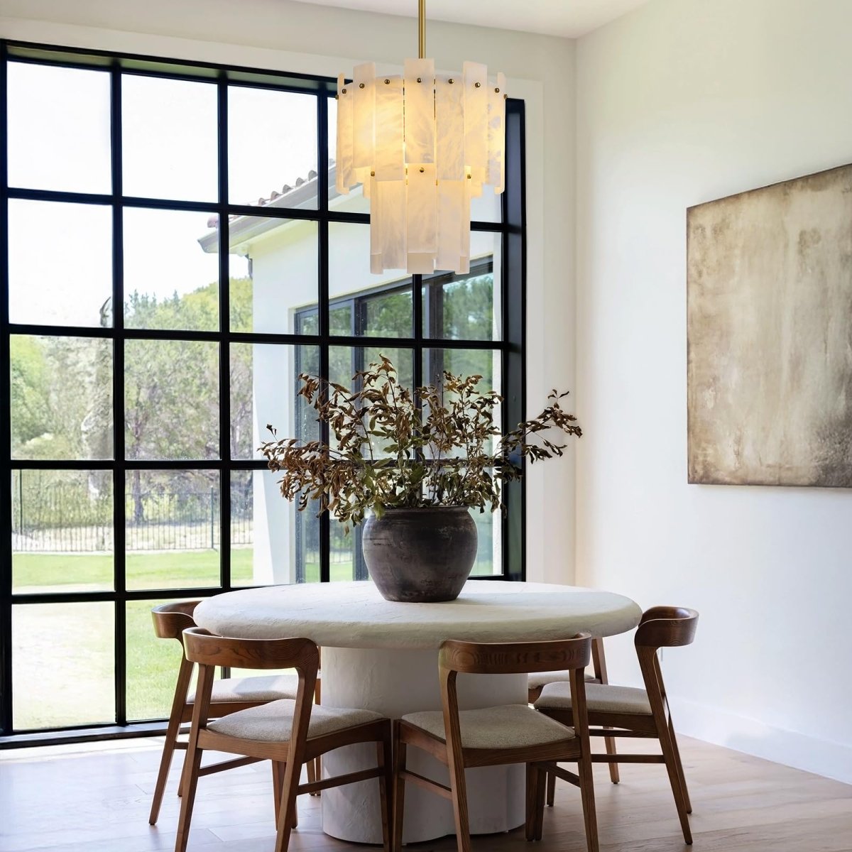 Alabaster Chandelier D13in Spanish Natural Marble Round Chandeliers - Auralume