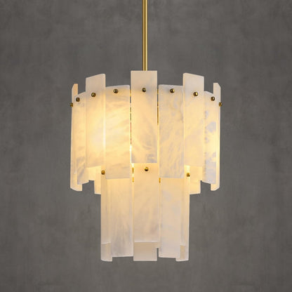 Alabaster Chandelier D13in Spanish Natural Marble Round Chandeliers - Auralume