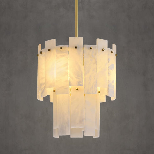Alabaster Chandelier D13in Spanish Natural Marble Round Chandeliers - Auralume