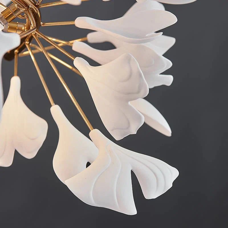 Ceramic Ginkgo Cascading B (Spiral) Branch Chandelier - Auralume