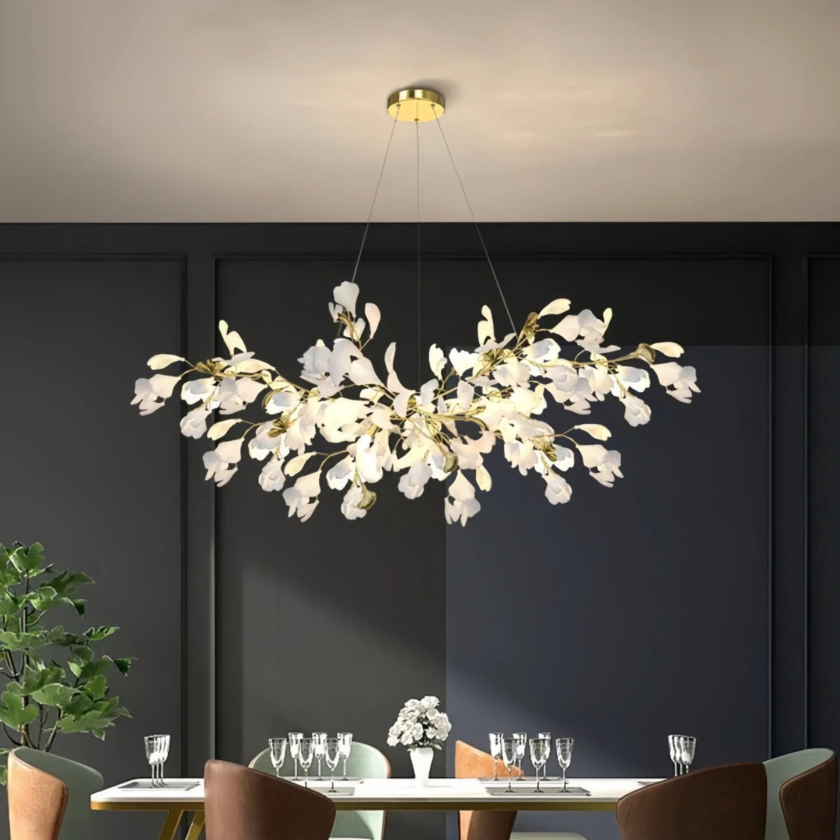 Ceramic Ginkgo Linear Branch Chandelier - Auralume