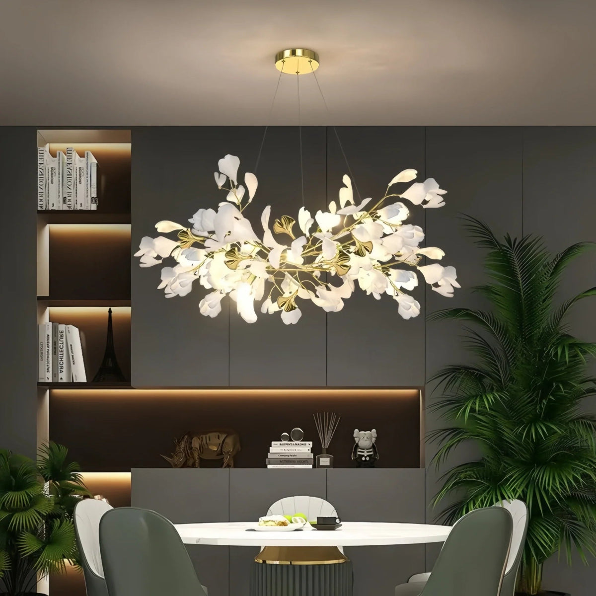 Ceramic Ginkgo Linear Branch Chandelier - Auralume