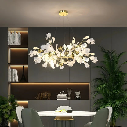 Ceramic Ginkgo Linear Branch Chandelier - Auralume