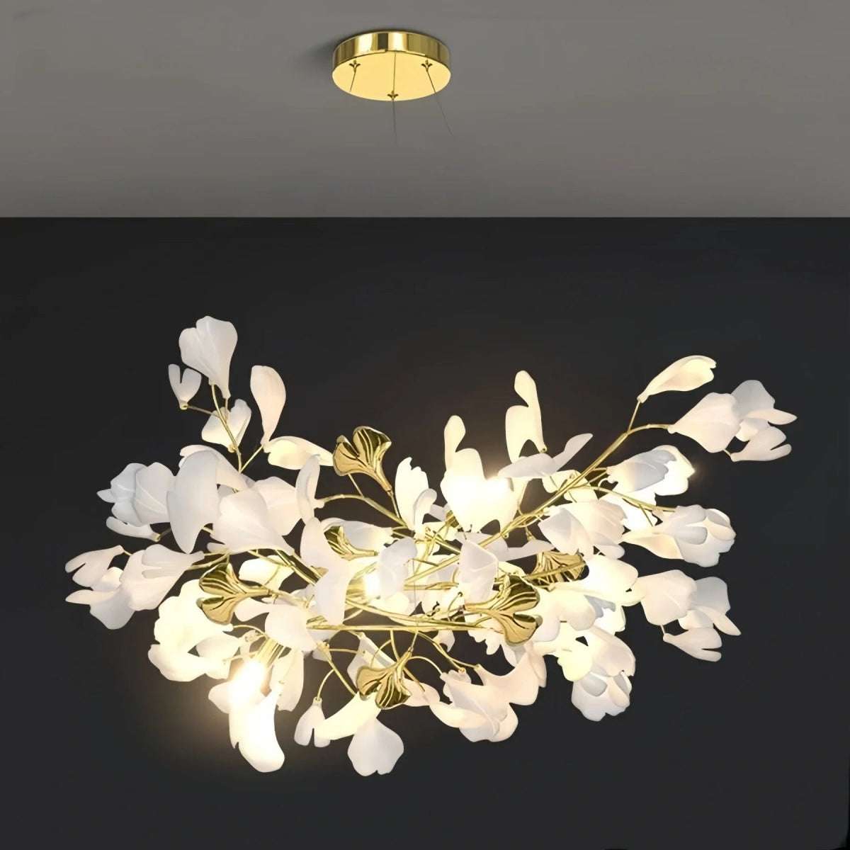 Ceramic Ginkgo Linear Branch Chandelier - Auralume