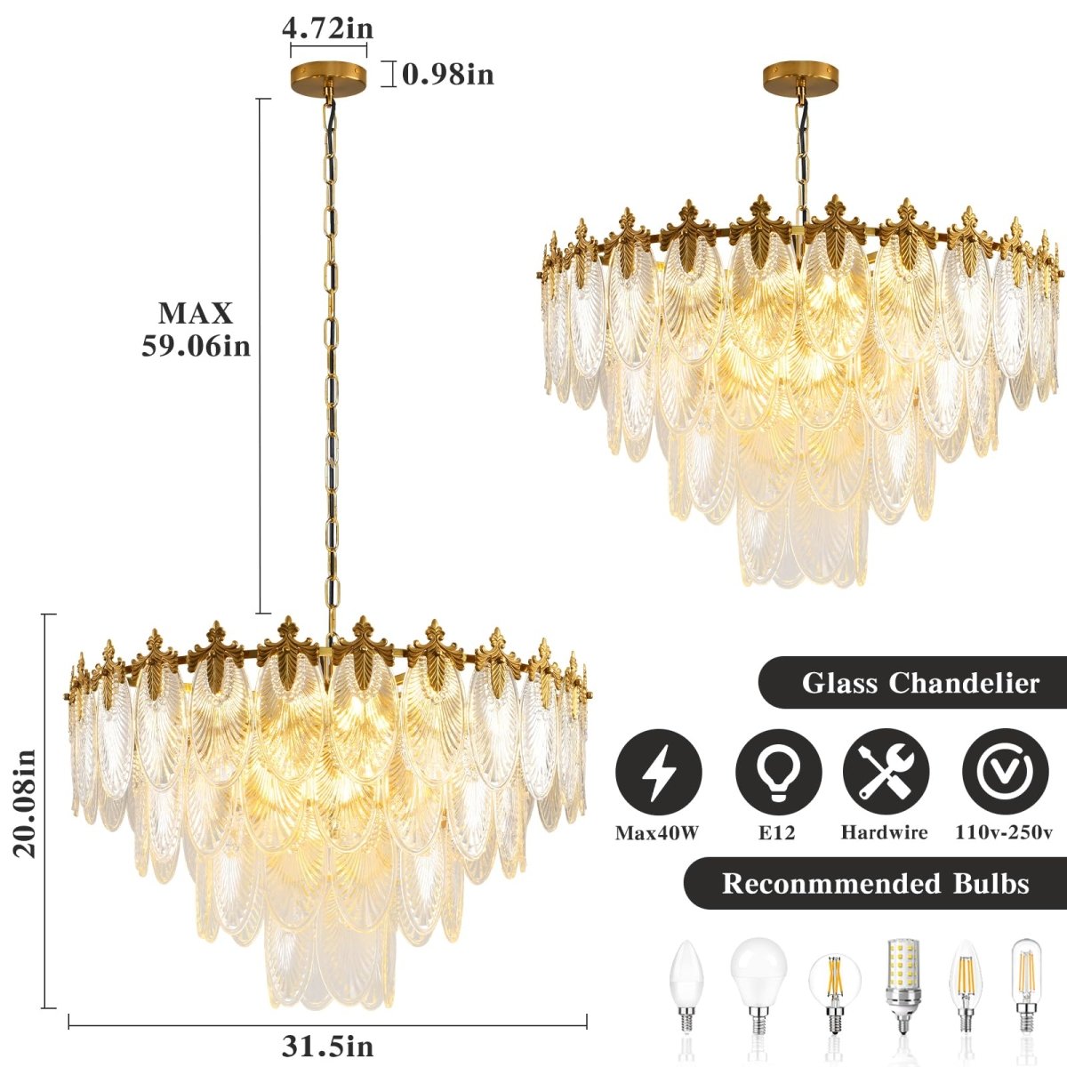 Modern 31.5 Inch Large Crystal Chandelier - Auralume